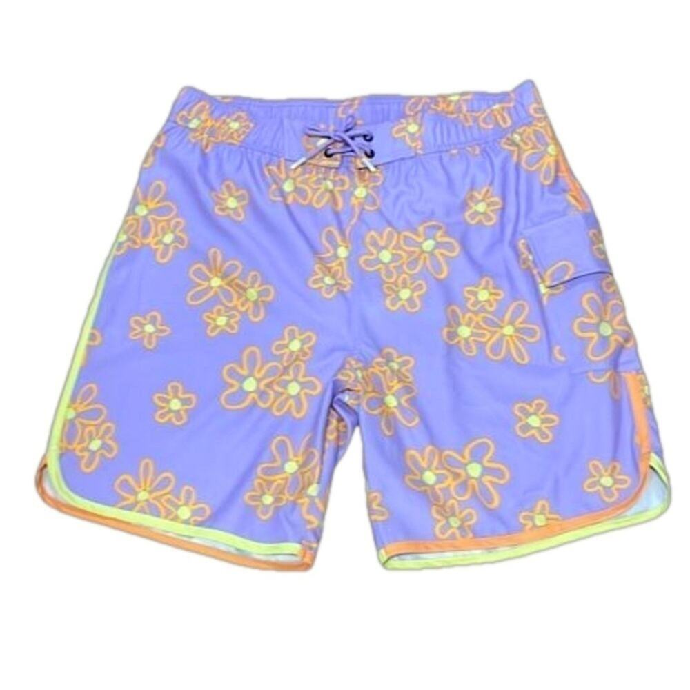 Men’s SVRN Sovereign CODE Swim Trunks Purple Orange Sz XL Elastic Waist 1 Pocket